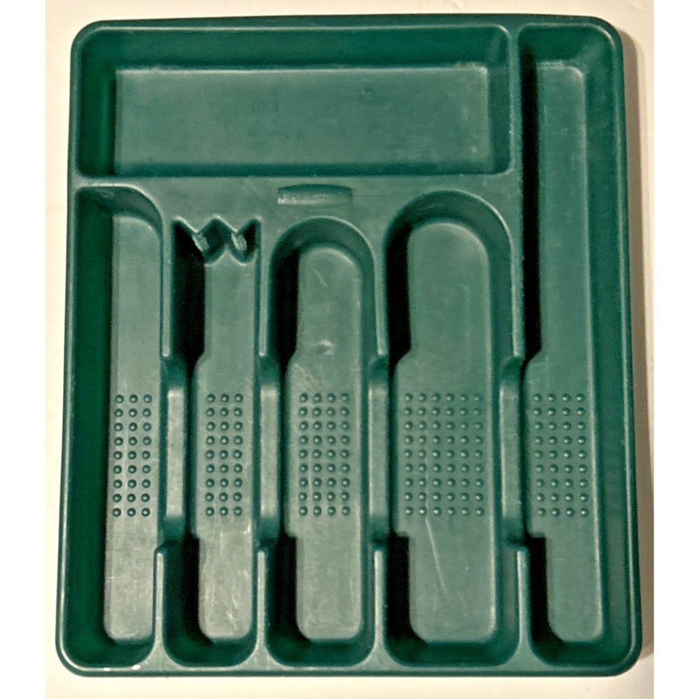 Vtg Rubbermaid Silverware Flatware Storage Tray Organizer 2925 Dark Green 6 Slot